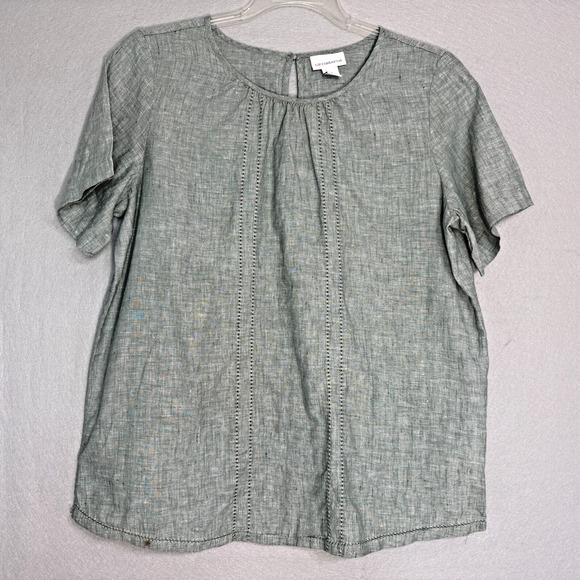 Liz Claiborne Women's Linen Blend Size M Top Green Classic Minimalist Luxury - Picture 1 of 6